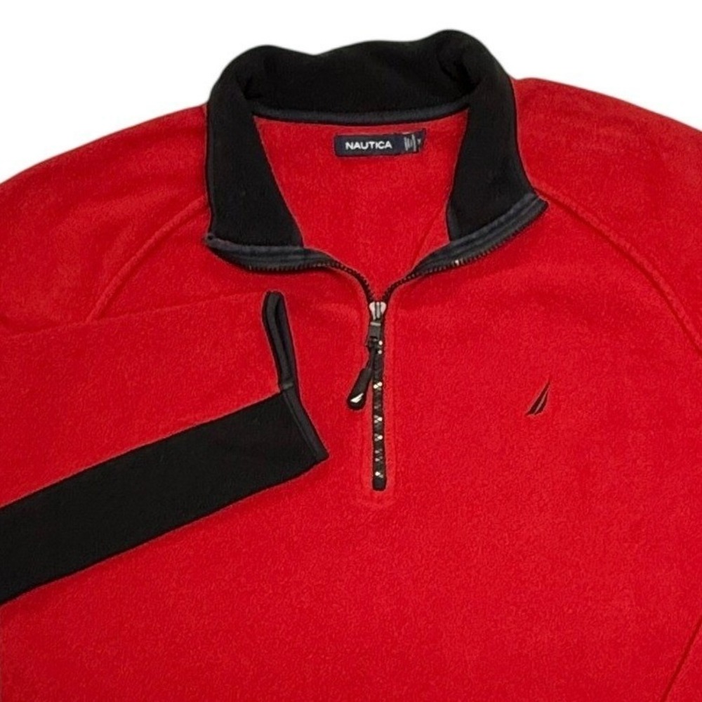 Nautica Sweater 1/4 Zip Pullover‎ Jacket Sweatshirt Mens XXL Red Black Fleece